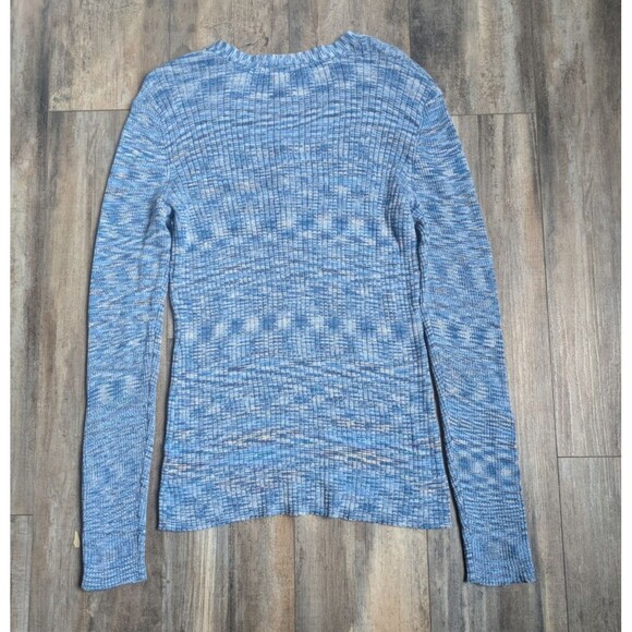 SUNDANCE Create Beauty Henley Knit Top Sweater Blue Ribbed Space Dyed Size Large - Picture 6 of 6